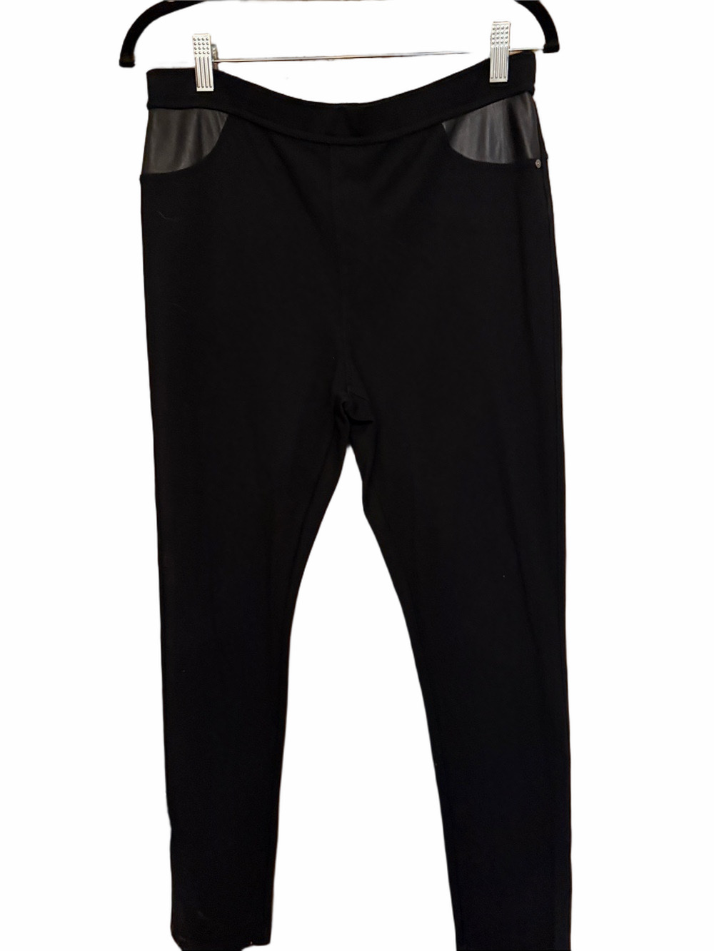 DKNY Black Ponte Leggings with Faux Leather Pocket Detail